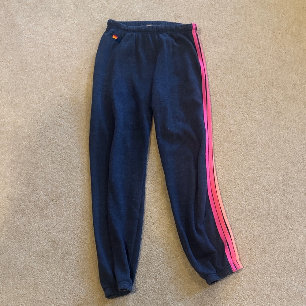 Aviator Nation Navy Joggers with Pink Stripe